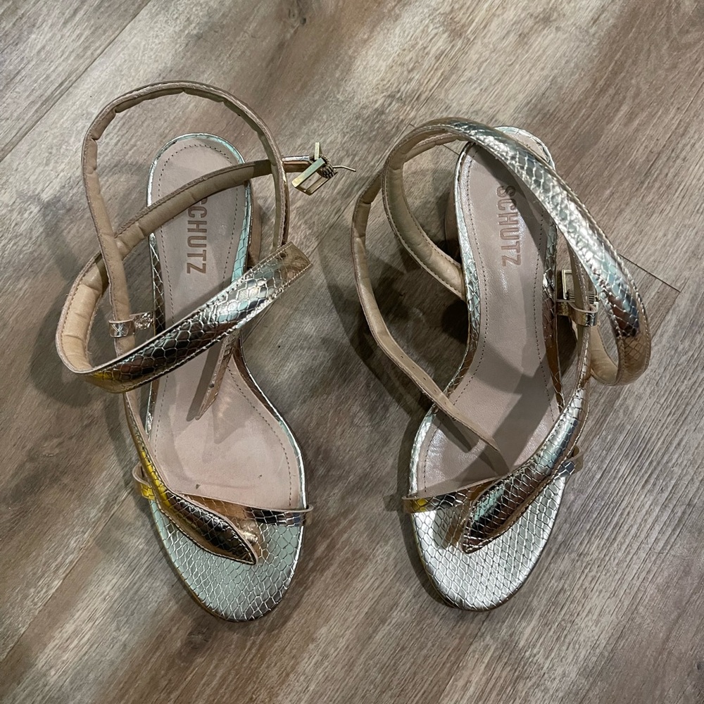 Schutz Courtney Gold Block Heel